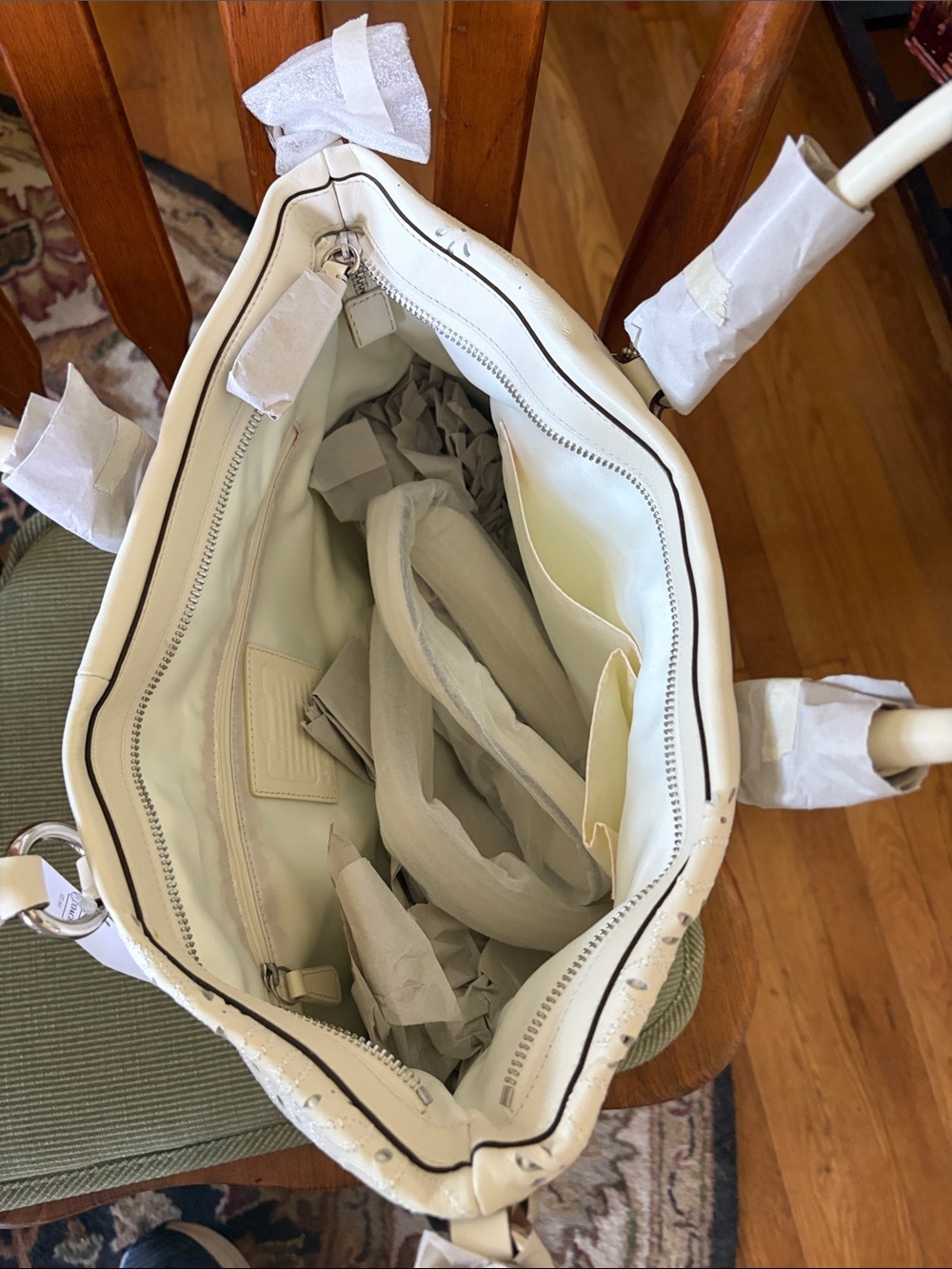 Coach White Laser-Cut Floral Tote - Picture 3 of 6